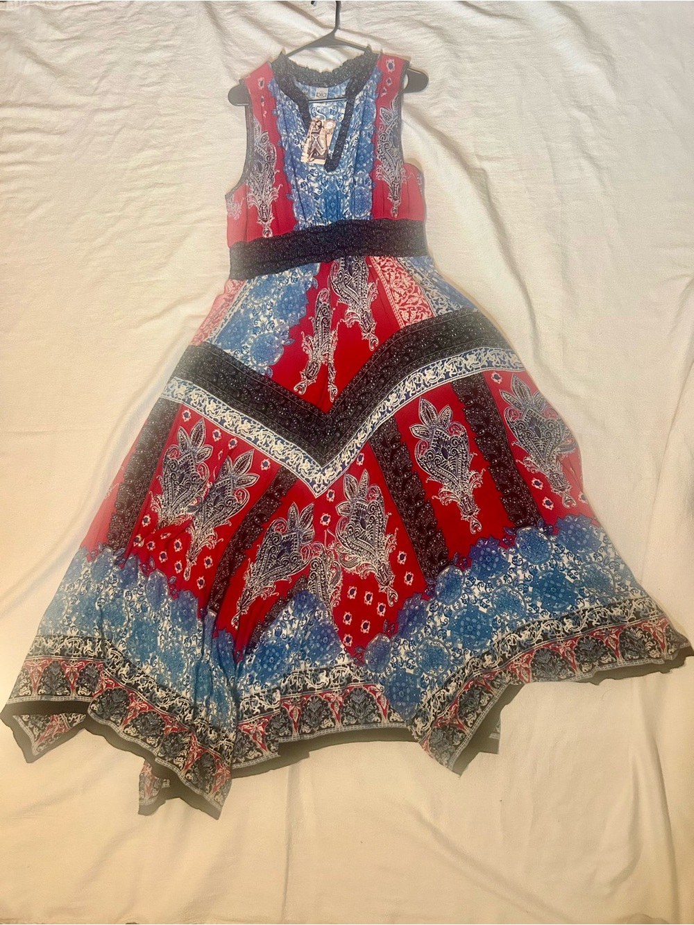 Bila Red and Blue Paisley Fit-and-Flare Dress